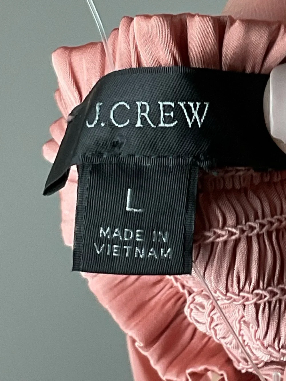 J. Crew Rose Pink Smocked Squareneck Satin Long Sleeve Cropped Top Large
